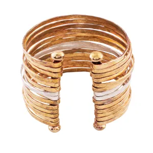 Stacked Strands Cuff - Bronze & Silver - 14 strand