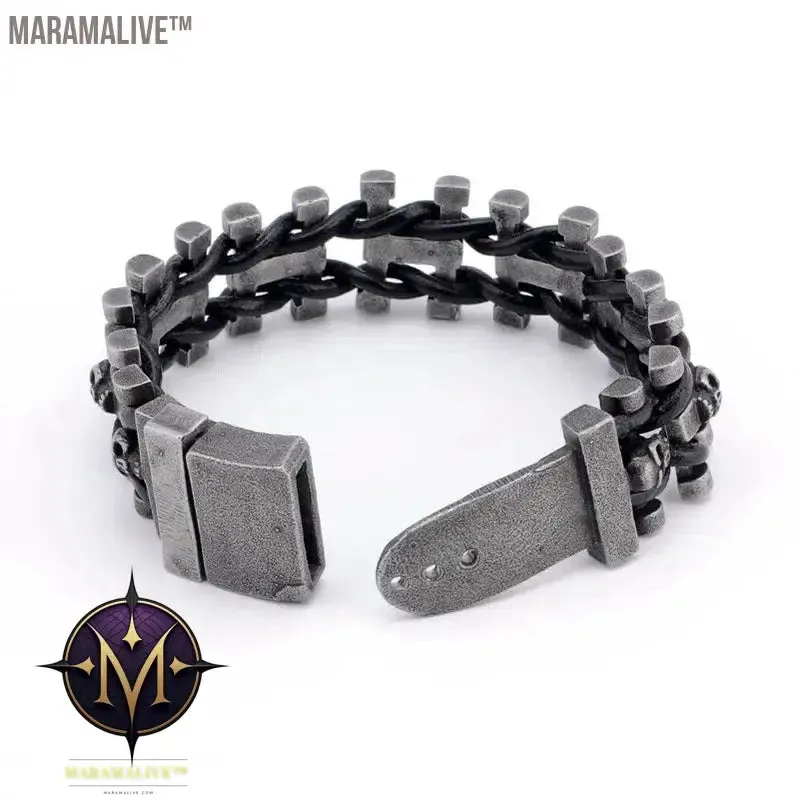 Steampunk Men's Skull Metal Bracelet Cutout Leather Braided Cuff Buckle Gothic Bracelet Motorcycle Rock Cuff Jewelry