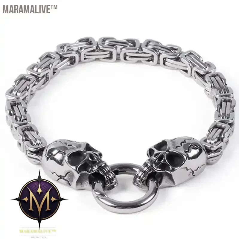 Steampunk Men's Skull Metal Bracelet Cutout Leather Braided Cuff Buckle Gothic Bracelet Motorcycle Rock Cuff Jewelry