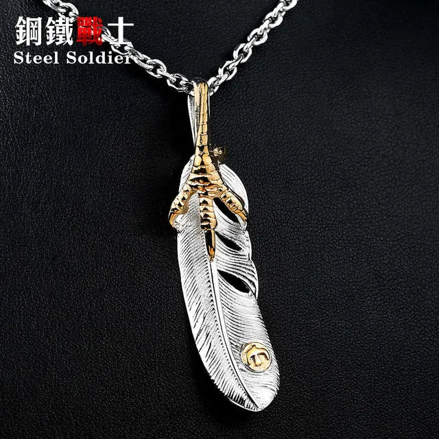 Steel soldier fashion men stainless steel gold eagle claw feather pendant titanium steel gothic style jewelry