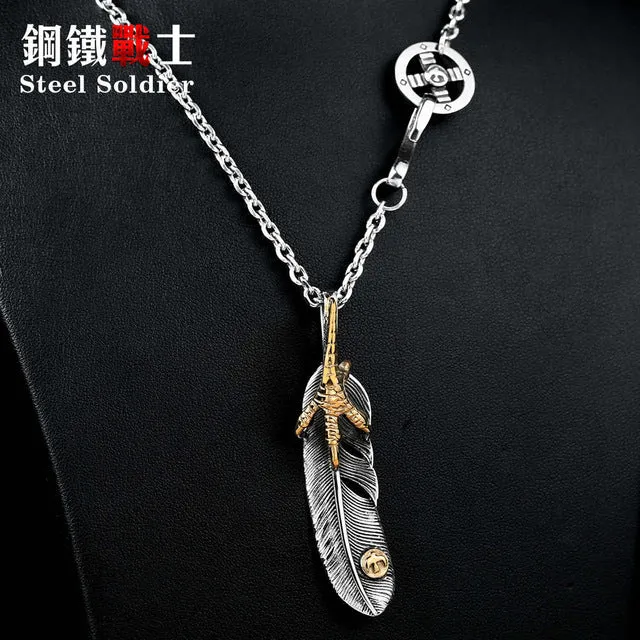 Steel soldier fashion men stainless steel gold eagle claw feather pendant titanium steel gothic style jewelry