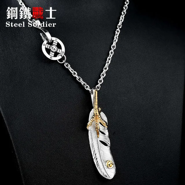 Steel soldier fashion men stainless steel gold eagle claw feather pendant titanium steel gothic style jewelry