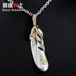 Steel soldier fashion men stainless steel gold eagle claw feather pendant titanium steel gothic style jewelry