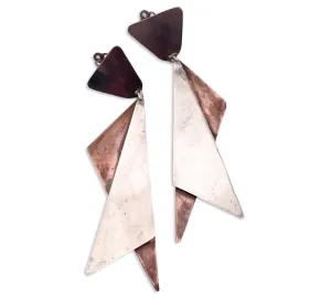 sterling silver & copper mixed 3-1/2" metal clip-on earrings