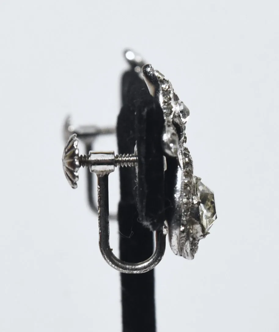 Sterling Silver Art Deco Rhinestone Glamor Earrings