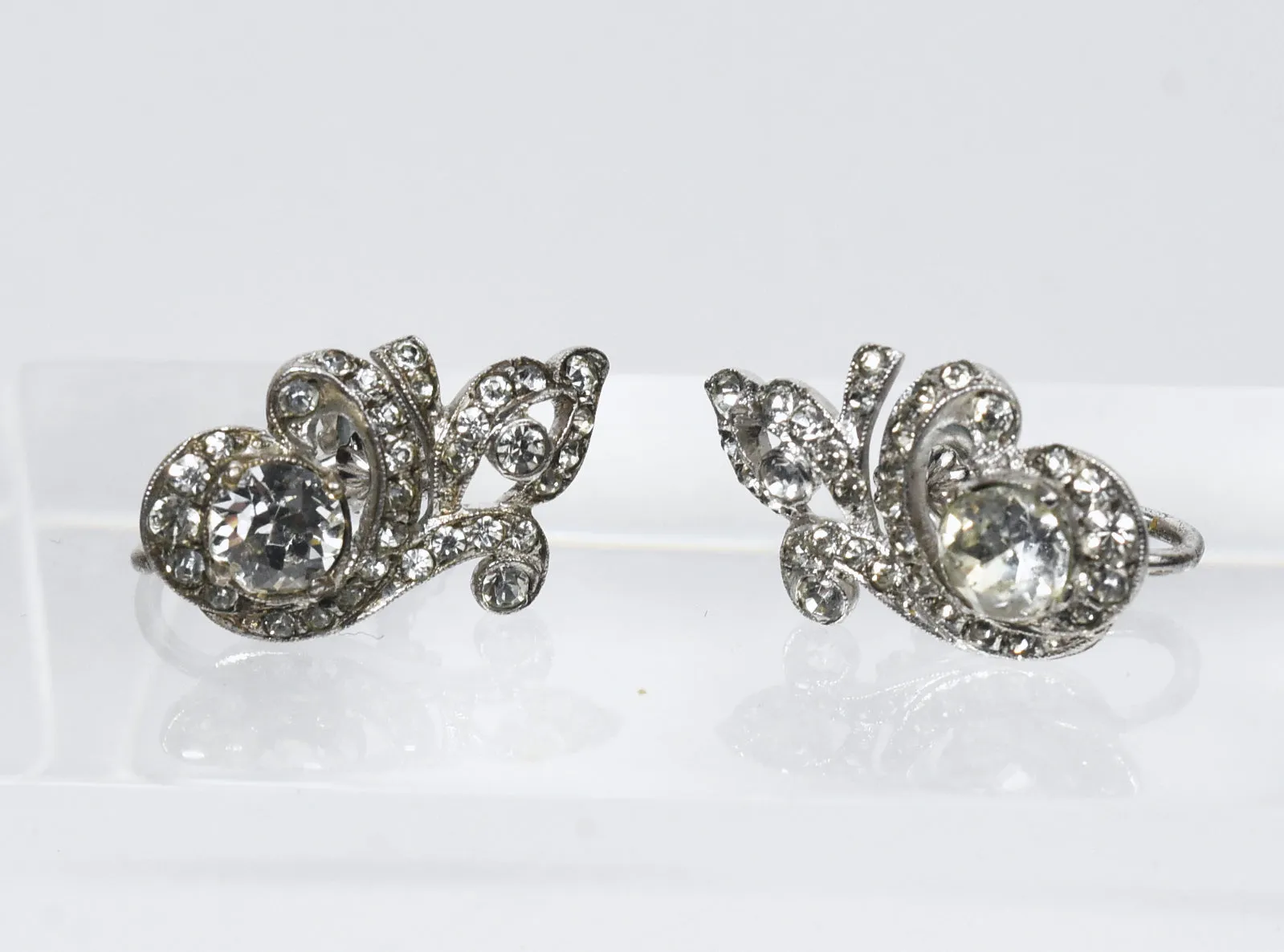Sterling Silver Art Deco Rhinestone Glamor Earrings