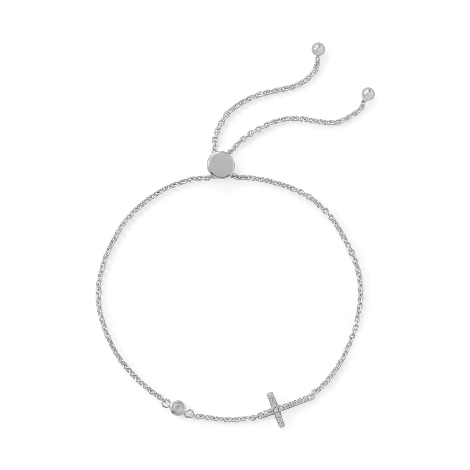 Sterling Silver CZ Cross Friendship Bolo Bracelet
