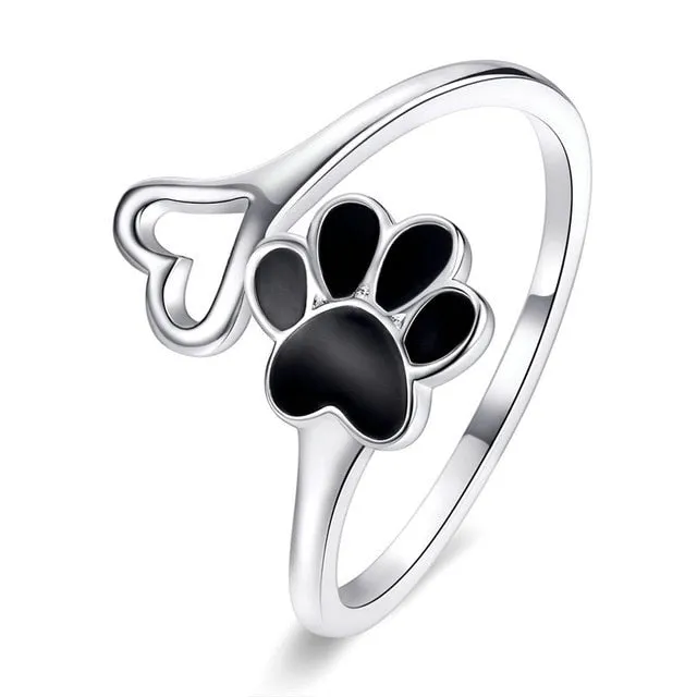 Sterling Silver Dog Paw Adjustable Rings