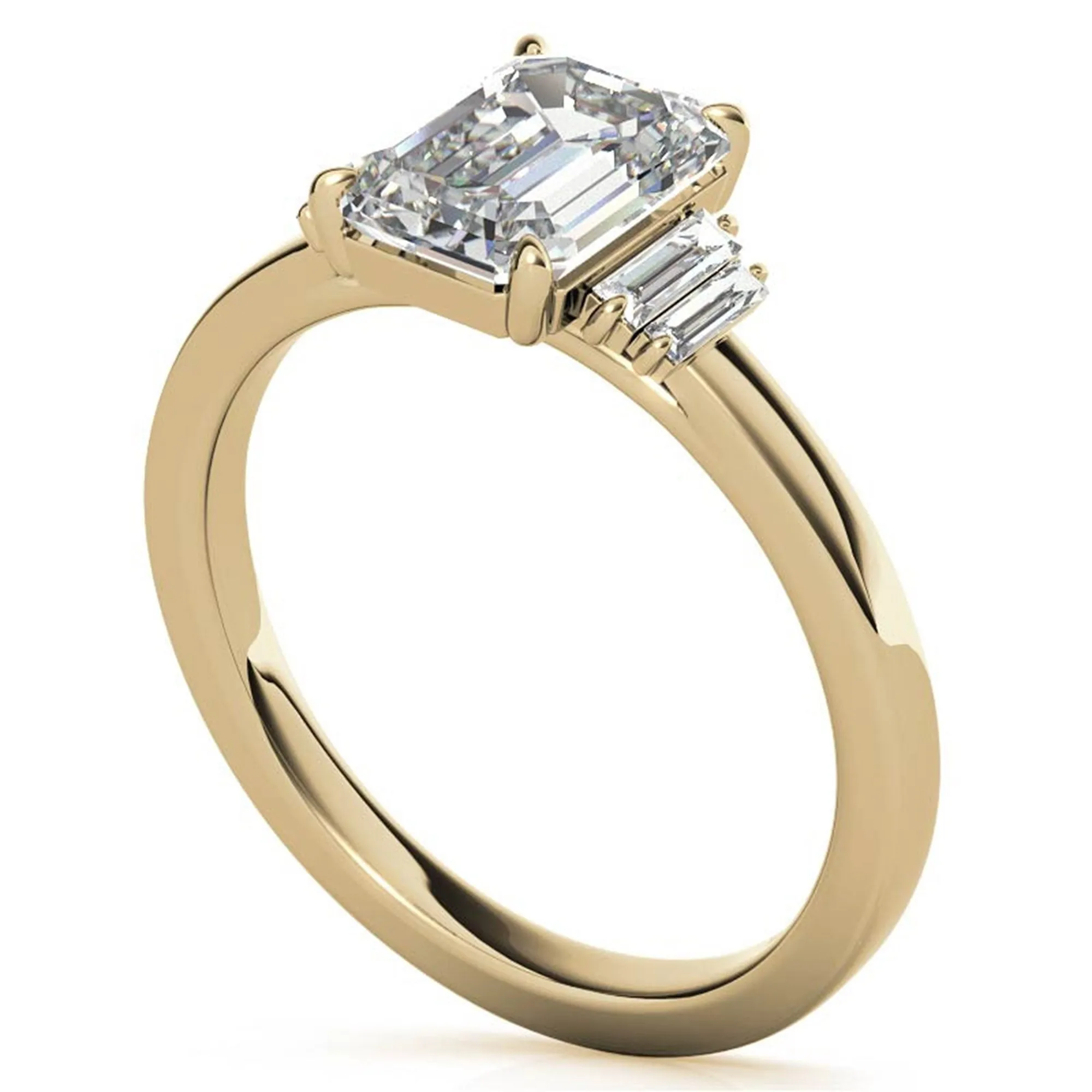 Sterling Silver Emerald-Cut Center Stone With Baguette Adjustable  Engagement Yellow Gold Ring For Woman