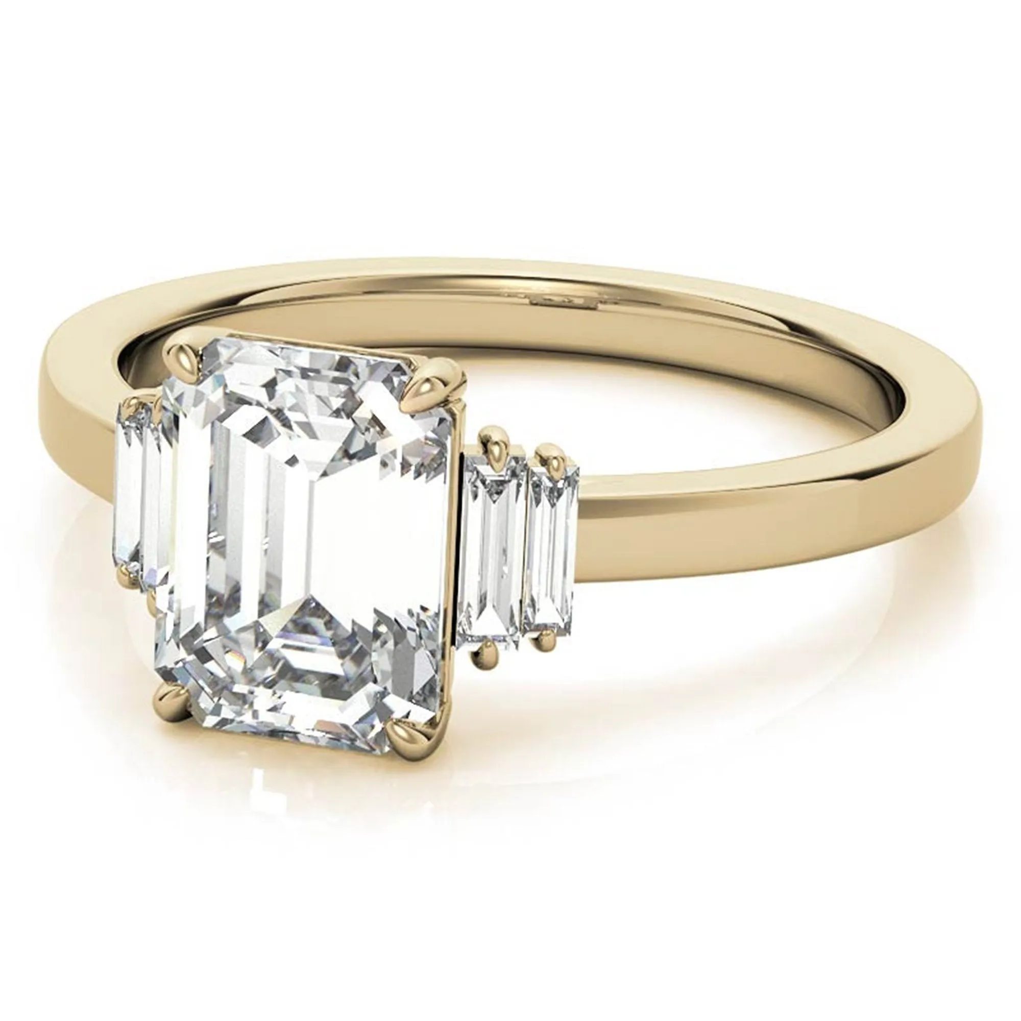 Sterling Silver Emerald-Cut Center Stone With Baguette Adjustable  Engagement Yellow Gold Ring For Woman