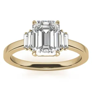 Sterling Silver Emerald-Cut Center Stone With Baguette Adjustable  Engagement Yellow Gold Ring For Woman