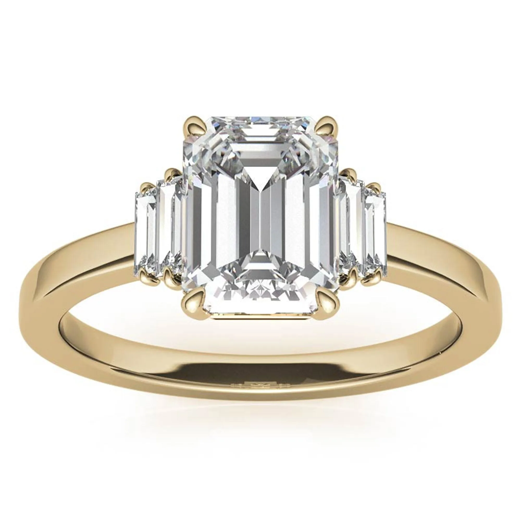 Sterling Silver Emerald-Cut Center Stone With Baguette Adjustable  Engagement Yellow Gold Ring For Woman