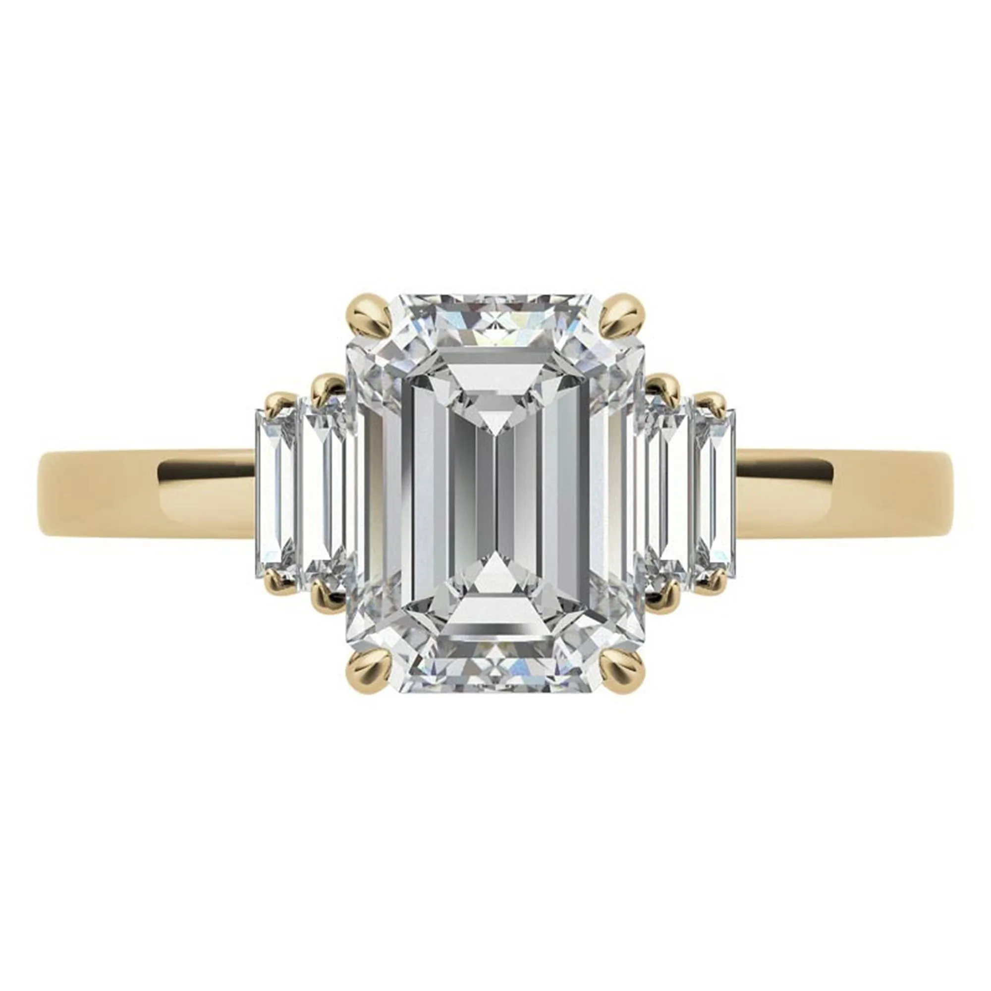 Sterling Silver Emerald-Cut Center Stone With Baguette Adjustable  Engagement Yellow Gold Ring For Woman