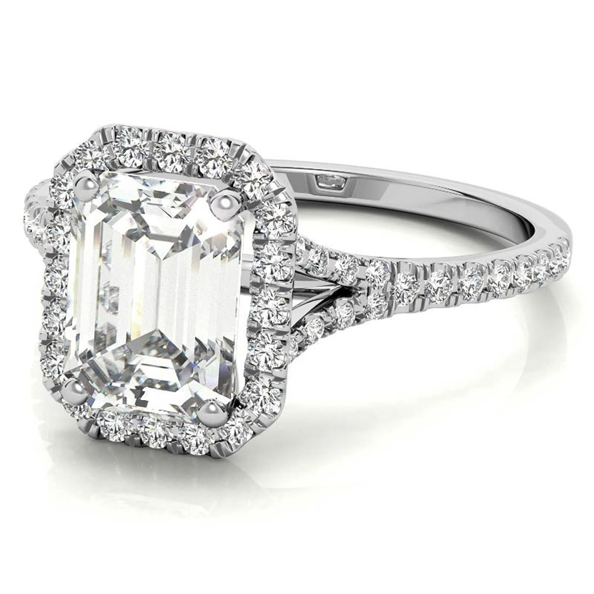 Sterling Silver Emerald Cut Halo Adjustable Elegant Bridal White Gold Ring Perfect for Engagement