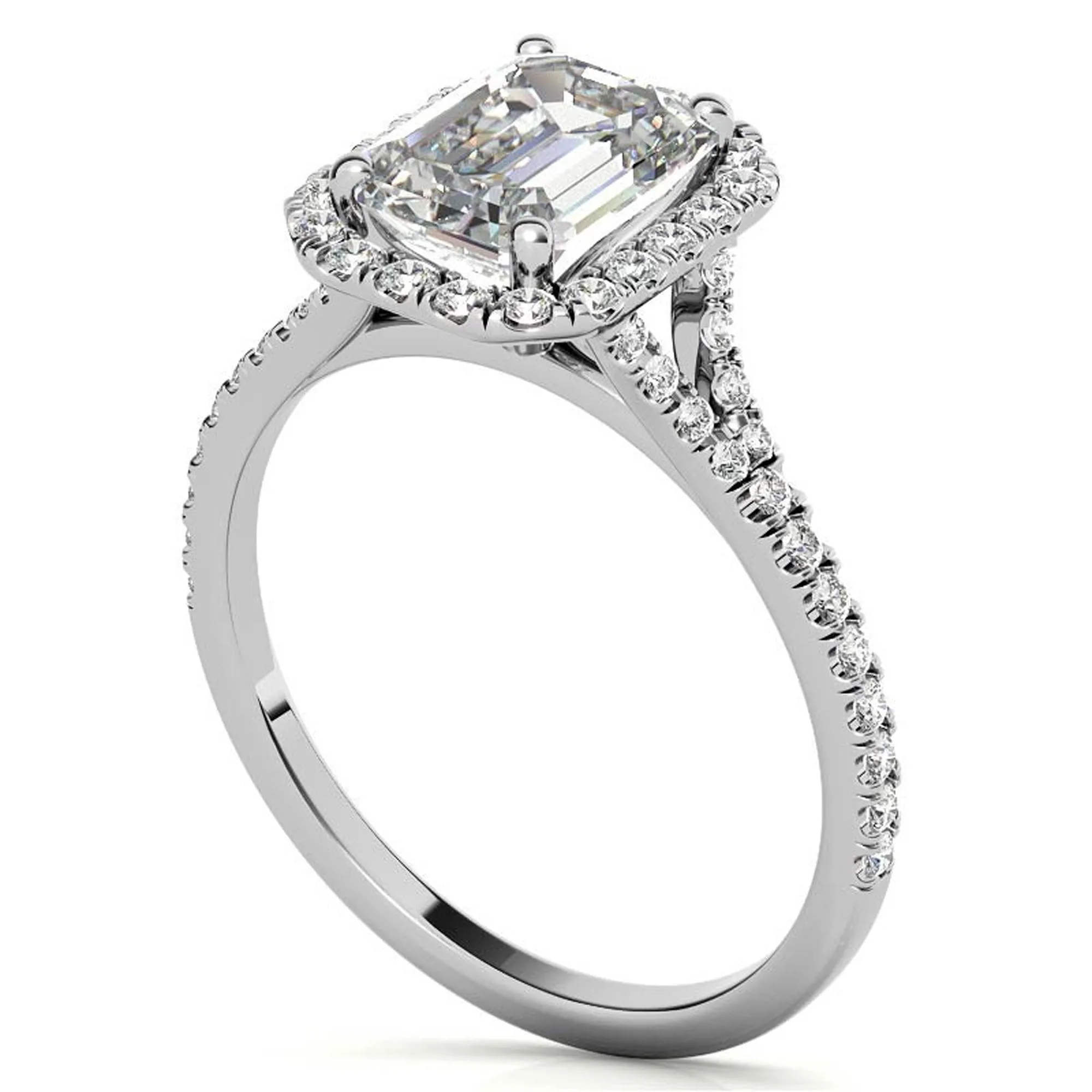 Sterling Silver Emerald Cut Halo Adjustable Elegant Bridal White Gold Ring Perfect for Engagement