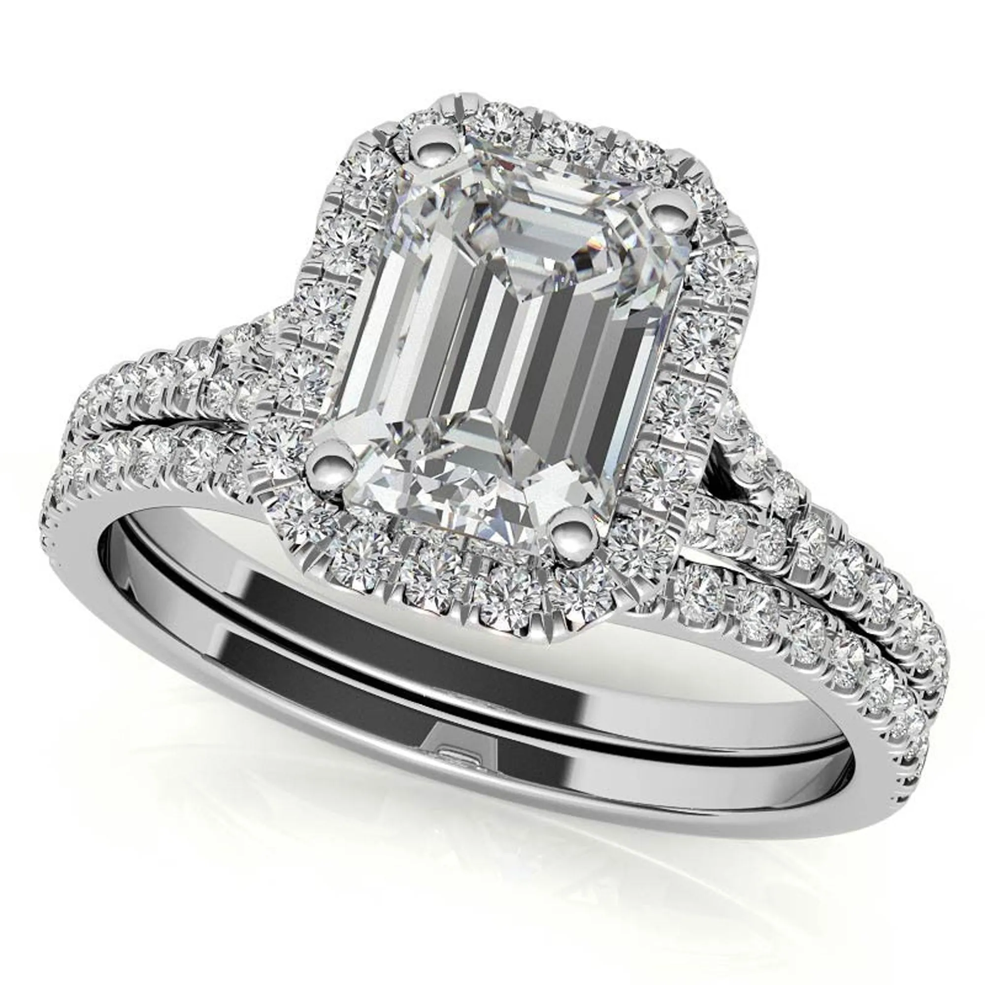 Sterling Silver Emerald Cut Halo Adjustable Elegant Bridal White Gold Ring Perfect for Engagement