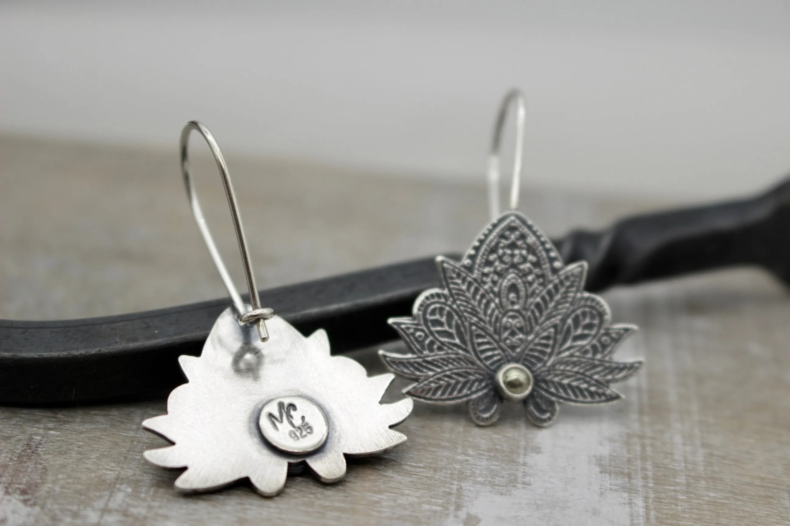 Sterling silver Lotus earrings