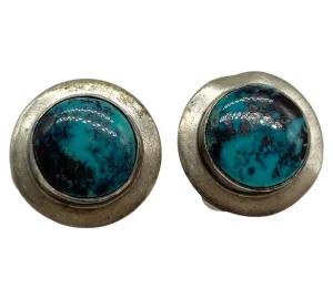 sterling silver round turquoise clip on earrings