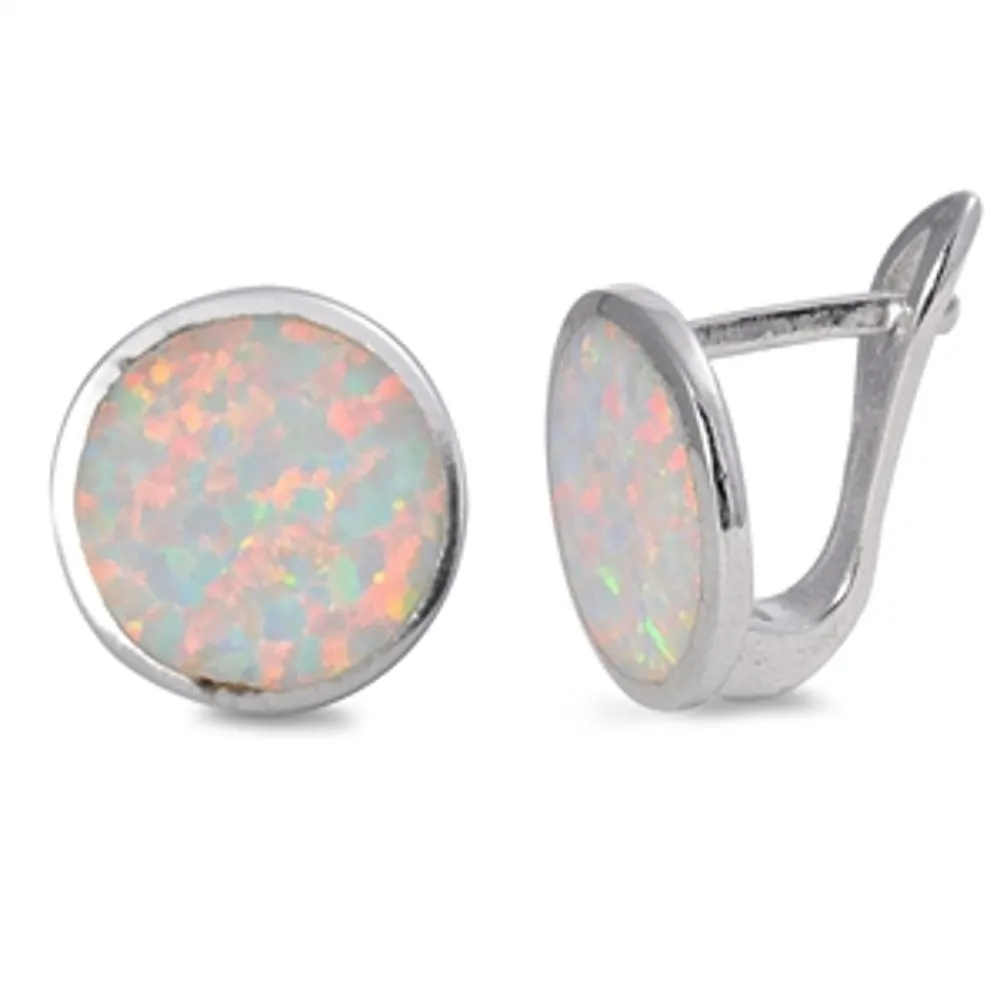 Sterling Silver Round White Opal Lever Back High Polished Earrings 925 New