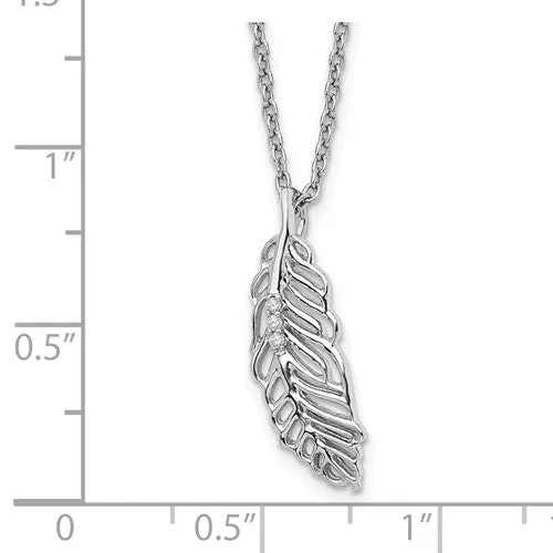 Sterling Silver White Ice .02ct. Diamond Feather Necklace