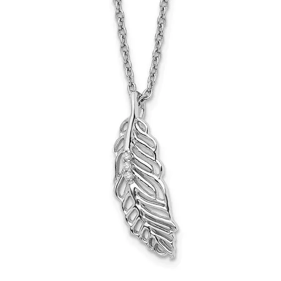 Sterling Silver White Ice .02ct. Diamond Feather Necklace