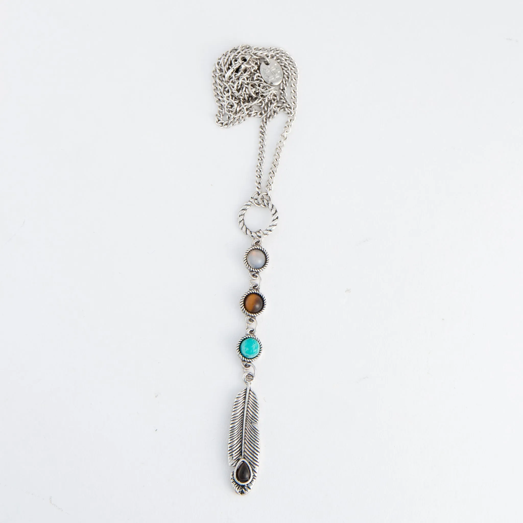 Stevie Beaded Feather Charm Pendant Necklace