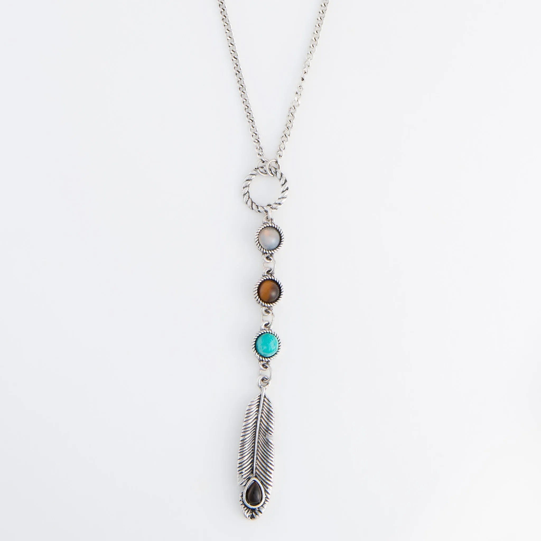 Stevie Beaded Feather Charm Pendant Necklace