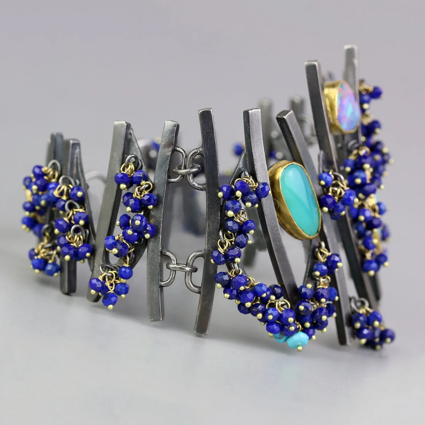 Sticks and Stones Cuff- Opals, Turquoise and Lapis.