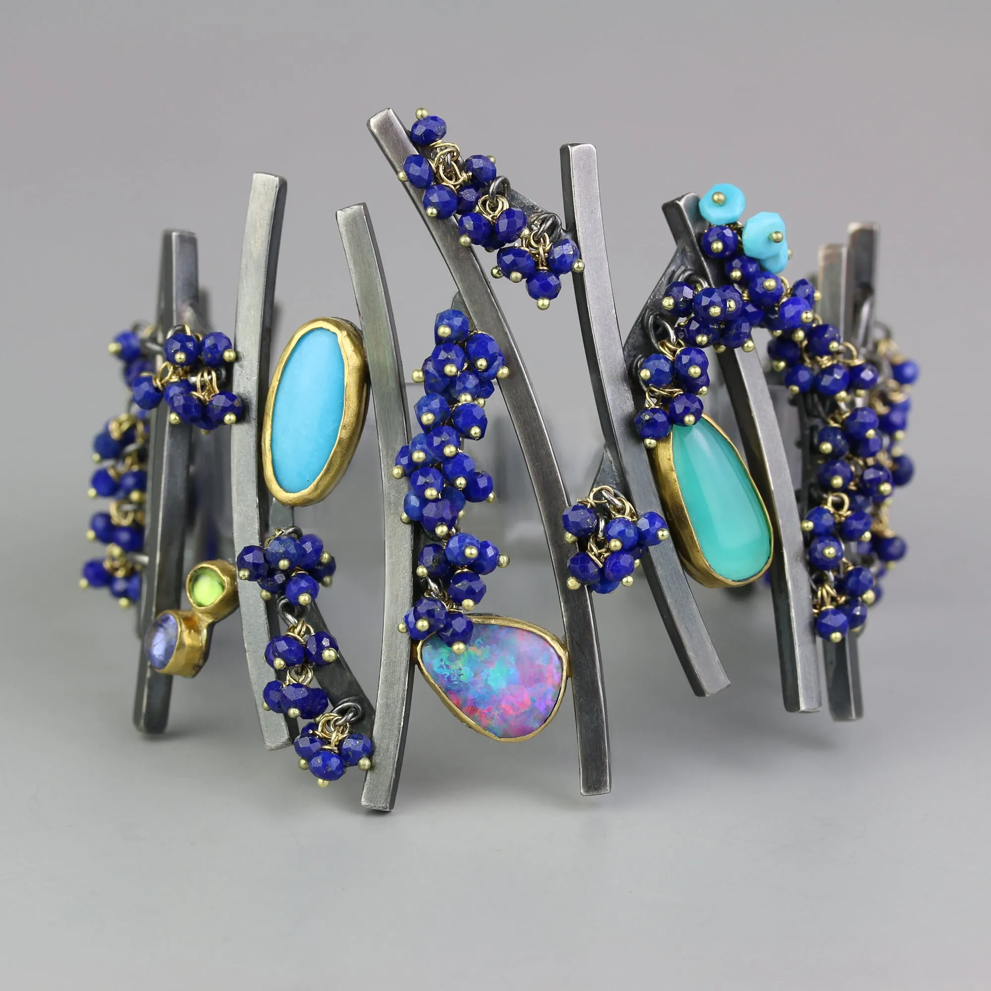 Sticks and Stones Cuff- Opals, Turquoise and Lapis.