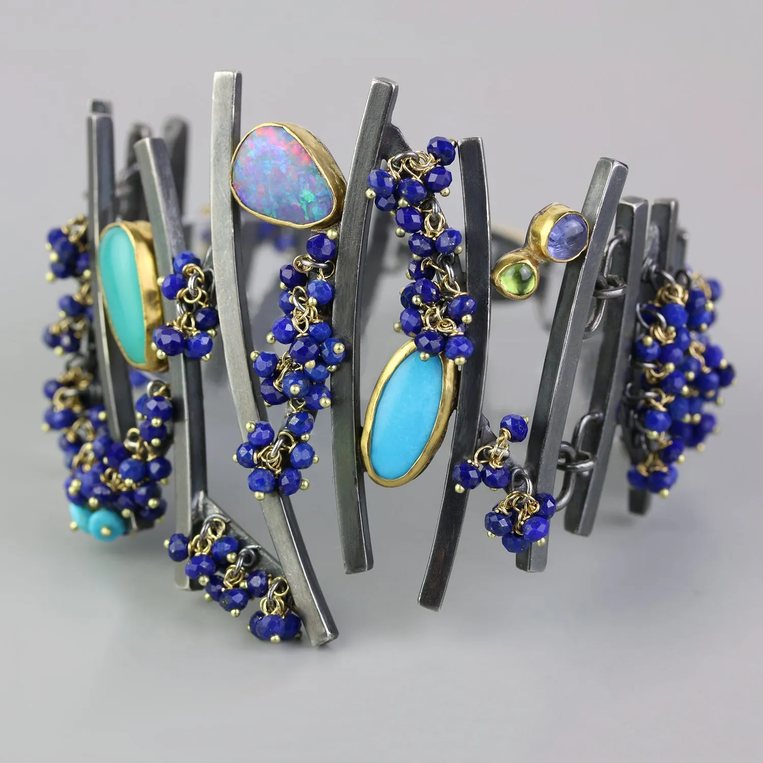 Sticks and Stones Cuff- Opals, Turquoise and Lapis.