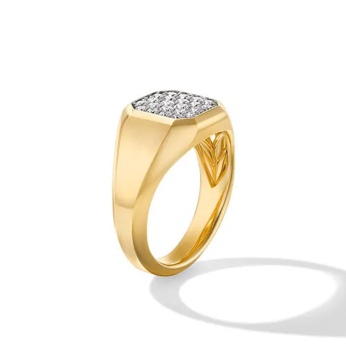 Streamline Signet Ring in 18K Yellow Gold with Diamonds, Size 10