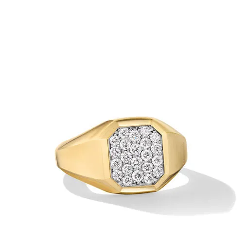 Streamline Signet Ring in 18K Yellow Gold with Diamonds, Size 10