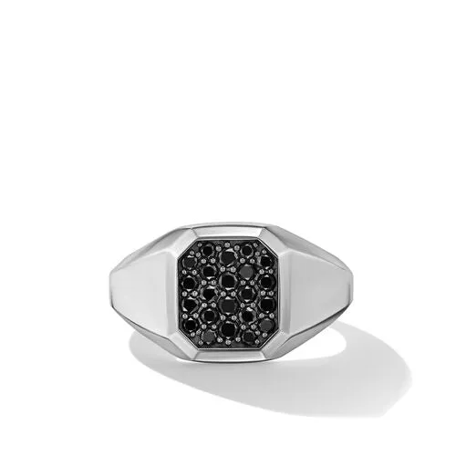 Streamline Signet Ring in Sterling Silver with Black Diamonds, Size 10