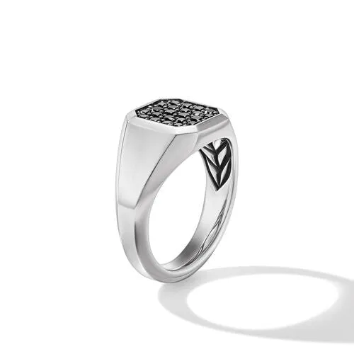 Streamline Signet Ring in Sterling Silver with Black Diamonds, Size 10