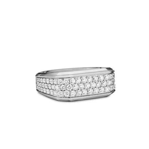 Streamline Signet Ring in Sterling Silver with Diamonds, 10mm, Size 11