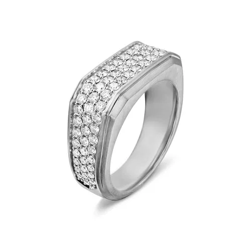 Streamline Signet Ring in Sterling Silver with Diamonds, 10mm, Size 11