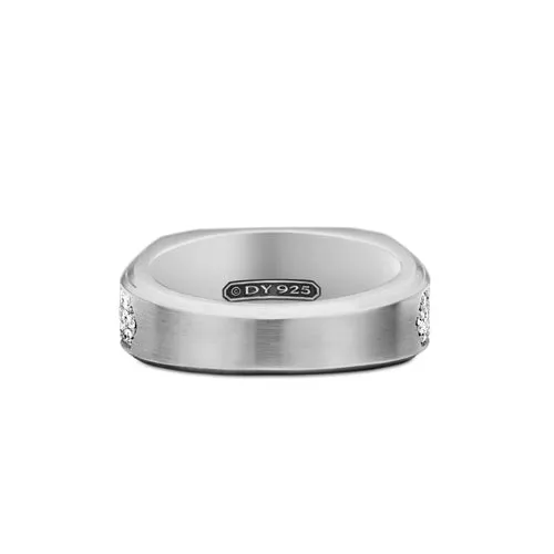 Streamline Signet Ring in Sterling Silver with Diamonds, 10mm, Size 11