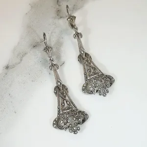 Stunning European Silver & Marcasite Drop Earrings
