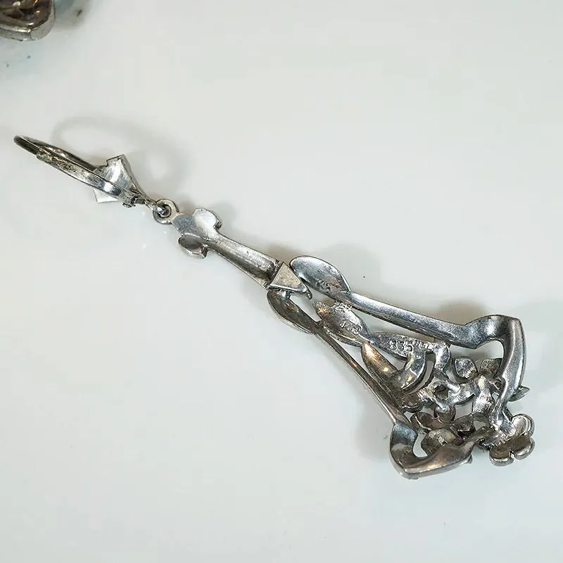 Stunning European Silver & Marcasite Drop Earrings