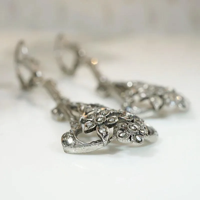 Stunning European Silver & Marcasite Drop Earrings