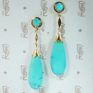 Sublime Deco Era Turquoise & Gold Drop Earrings