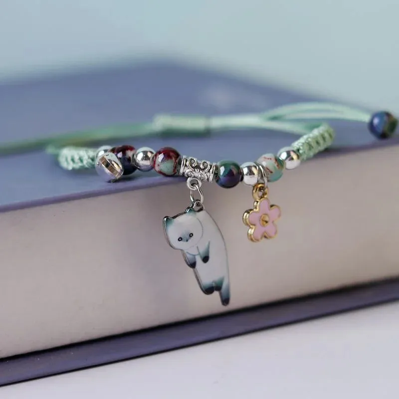 Sweet Cute Animal Cat Dog Paw Flower Bells Pendant Bracelets For Women Girls Simple Cartoon Rabbit Bracelet Friendship Jewelry