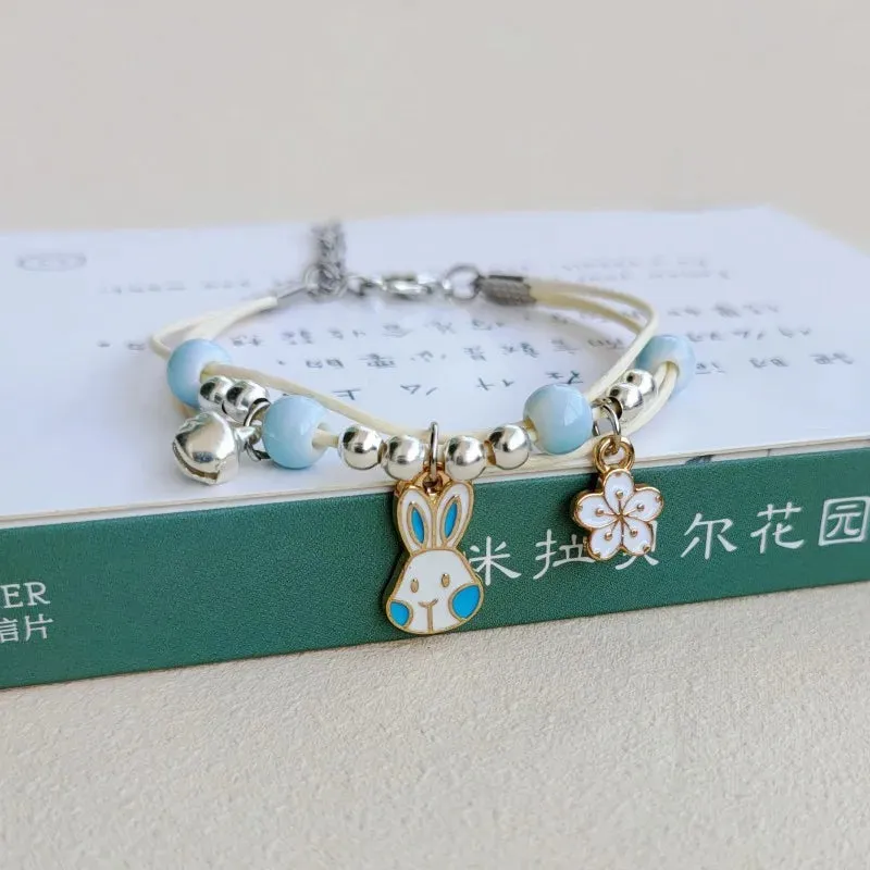 Sweet Cute Animal Cat Dog Paw Flower Bells Pendant Bracelets For Women Girls Simple Cartoon Rabbit Bracelet Friendship Jewelry