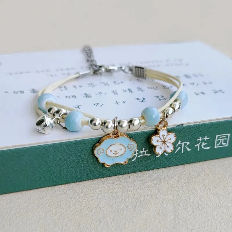 Sweet Cute Animal Cat Dog Paw Flower Bells Pendant Bracelets For Women Girls Simple Cartoon Rabbit Bracelet Friendship Jewelry