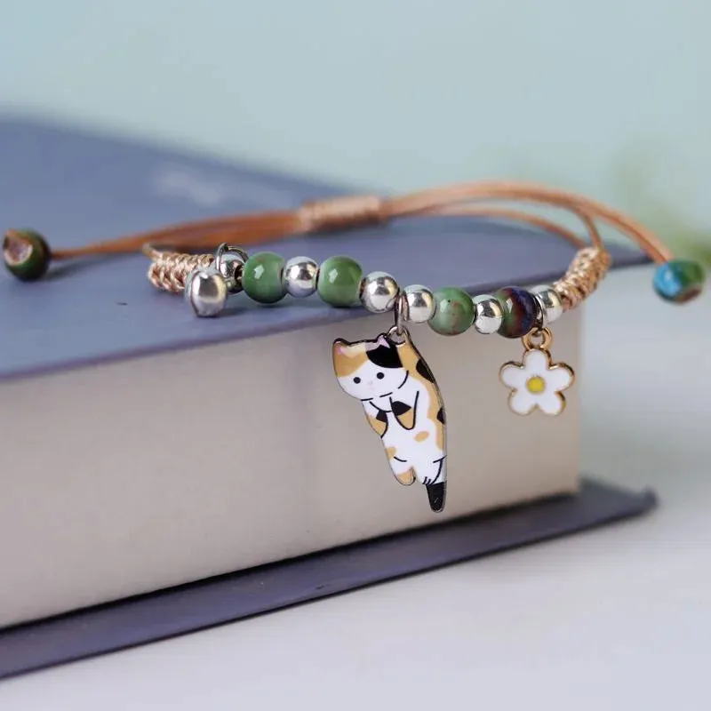 Sweet Cute Animal Cat Dog Paw Flower Bells Pendant Bracelets For Women Girls Simple Cartoon Rabbit Bracelet Friendship Jewelry