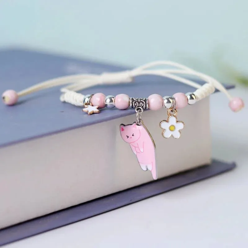Sweet Cute Animal Cat Dog Paw Flower Bells Pendant Bracelets For Women Girls Simple Cartoon Rabbit Bracelet Friendship Jewelry