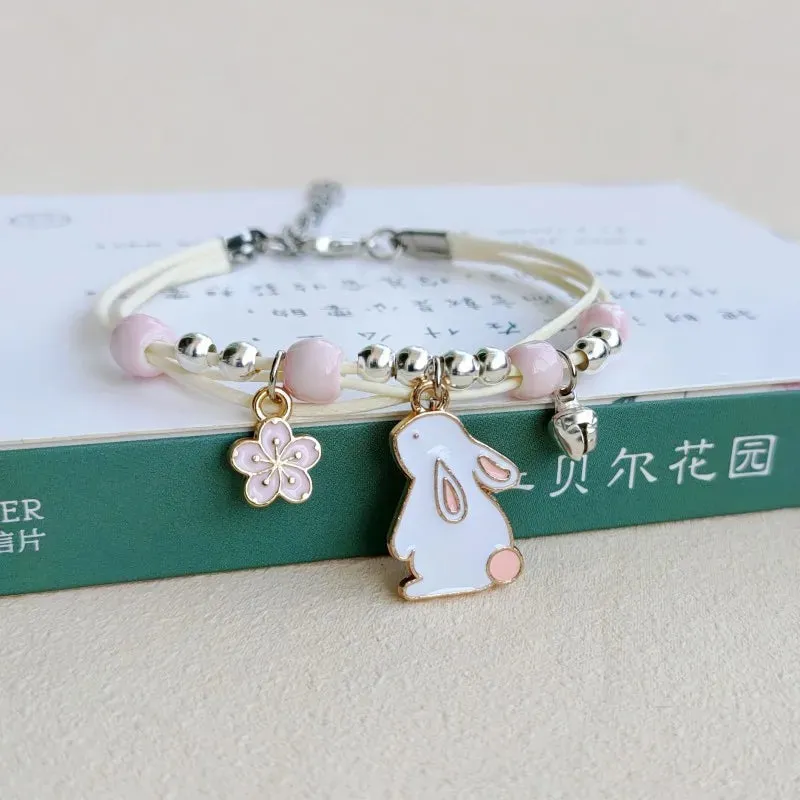 Sweet Cute Animal Cat Dog Paw Flower Bells Pendant Bracelets For Women Girls Simple Cartoon Rabbit Bracelet Friendship Jewelry