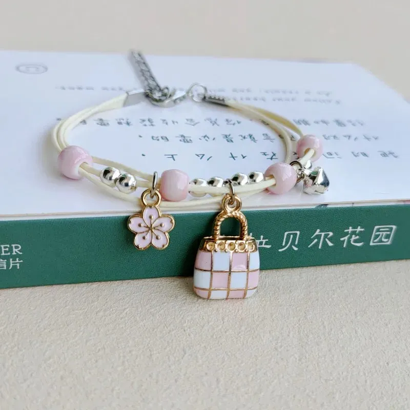 Sweet Cute Animal Cat Dog Paw Flower Bells Pendant Bracelets For Women Girls Simple Cartoon Rabbit Bracelet Friendship Jewelry