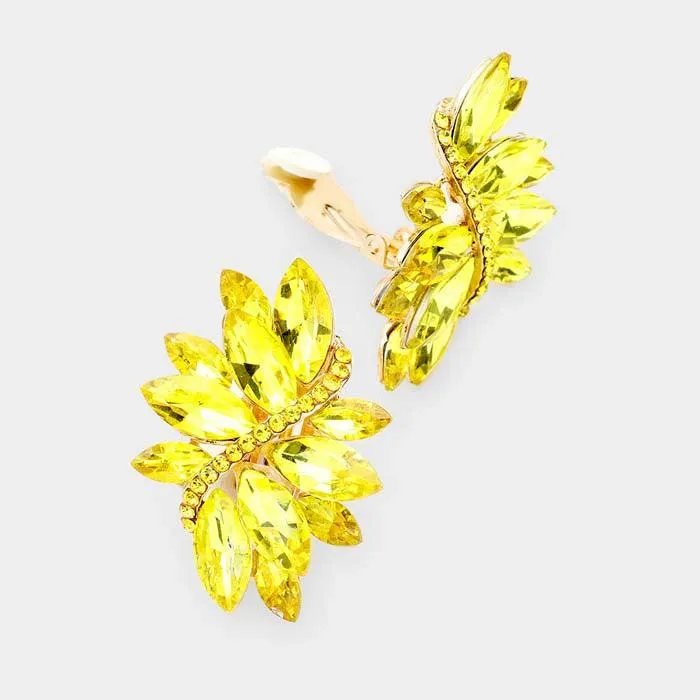 Swirl Yellow Marquise Crystal Clip On Earrings