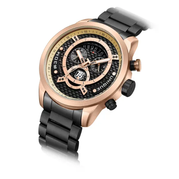 T5 Black Stainless Steel Black Dial Chronograph Quartz Watch for Gents - H3667G-E